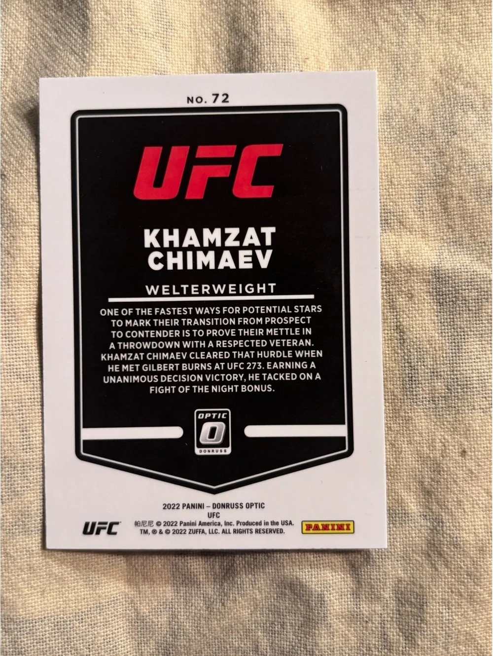2022 Panini Donruss Optic UFC Khamzat Chimaev Welterweight #
